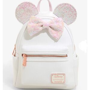 NEW Minnie Mouse Iridescent Sequin White Loungefly Mini Backpack NWT